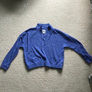 AERIE Blue Waffle Knit Quarter Zip in Size Large